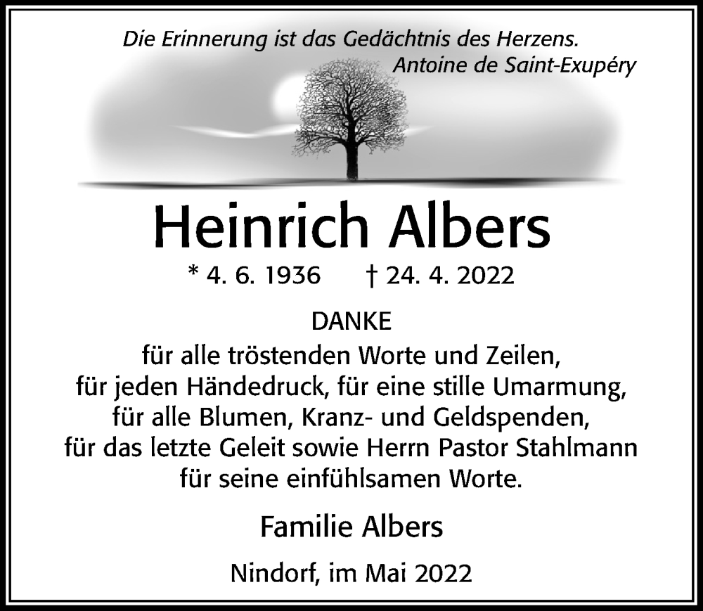 Traueranzeigen Von Heinrich Albers Trauerportal Der Celleschen Zeitung