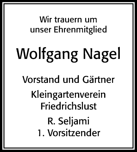 Traueranzeigen Von Wolfgang Nagel Trauerportal Der Celleschen Zeitung