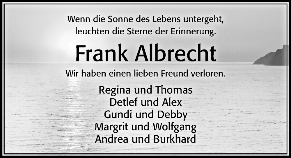 Traueranzeigen Von Frank Albrecht Trauerportal Der Celleschen Zeitung