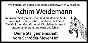 Traueranzeige von Achim Weidemann von Cellesche Zeitung