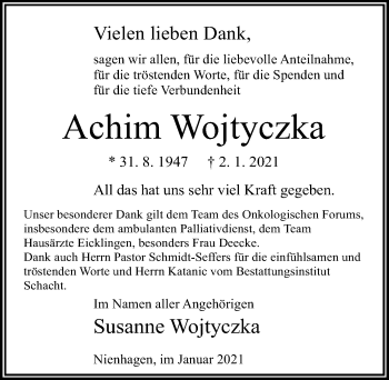 Traueranzeige von Achim Wojtyczka von Cellesche Zeitung