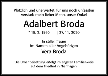 Traueranzeige von Adalbert Broda von Cellesche Zeitung