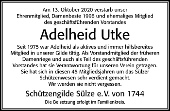Traueranzeige von Adelheid Utke von Cellesche Zeitung