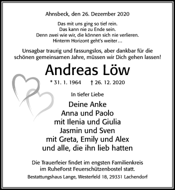 Traueranzeige von Andreas Löw von Cellesche Zeitung
