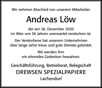 Traueranzeige von Andreas Löw von Cellesche Zeitung