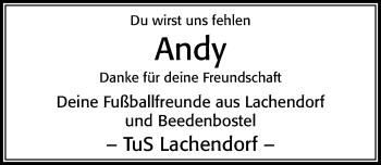 Traueranzeige von Andy  von Cellesche Zeitung