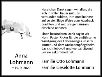 Traueranzeige von Anna Lohmann von Cellesche Zeitung