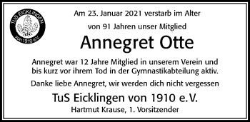 Traueranzeige von Annegret Otte von Cellesche Zeitung
