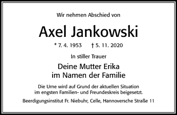Traueranzeige von Axel Jankowski von Cellesche Zeitung