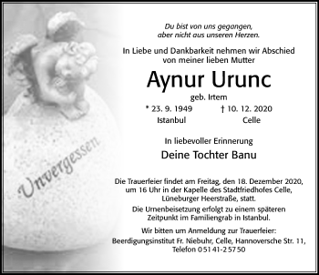 Traueranzeige von Aynur Urunc von Cellesche Zeitung