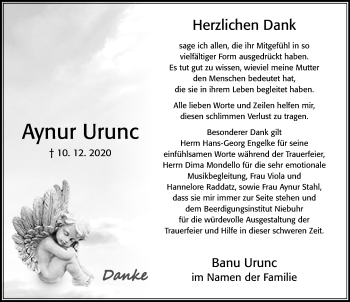 Traueranzeige von Aynur Urunc von Cellesche Zeitung