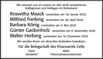 Traueranzeige von Barbara König von Cellesche Zeitung