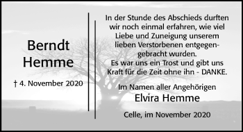Traueranzeige von Berndt Hemme von Cellesche Zeitung