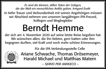 Traueranzeige von Berndt Hemme von Cellesche Zeitung