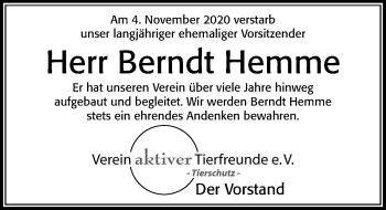 Traueranzeige von Berndt Hemme von Cellesche Zeitung