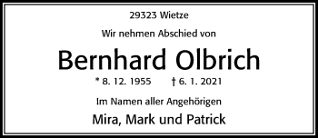 Traueranzeige von Bernhard Olbrich von Cellesche Zeitung