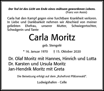 Traueranzeige von Carla Moritz von Cellesche Zeitung