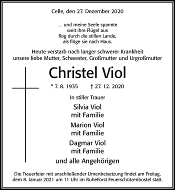 Traueranzeige von Christel Viol von Cellesche Zeitung