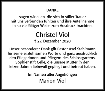 Traueranzeige von Christel Viol von Cellesche Zeitung