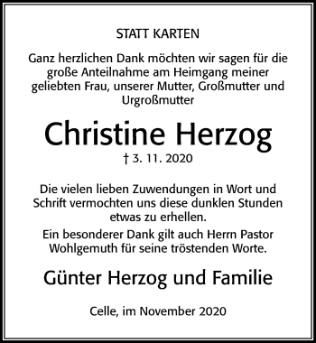 Traueranzeige von Christine Herzog von Cellesche Zeitung