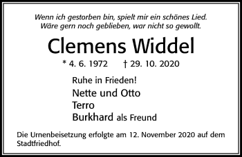 Traueranzeige von Clemens Widdel von Cellesche Zeitung