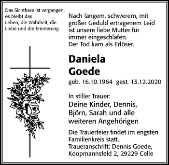 Traueranzeige von Daniela Goede von Cellesche Zeitung