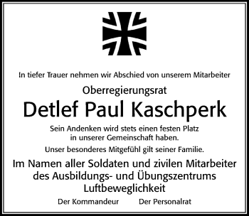 Traueranzeige von Detlef Paul Kaschperk von Cellesche Zeitung