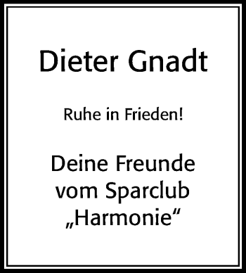 Traueranzeige von Dieter Gnadt von Cellesche Zeitung