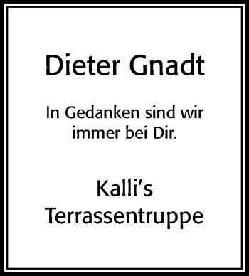 Traueranzeige von Dieter Gnadt von Cellesche Zeitung