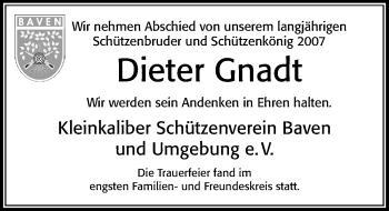 Traueranzeige von Dieter Gnadt von Cellesche Zeitung