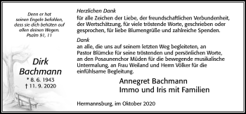 Traueranzeige von Dirk Bachmann von Cellesche Zeitung