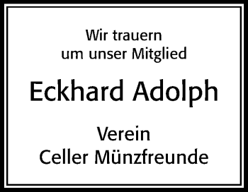 Traueranzeige von Eckhard Adolph von Cellesche Zeitung