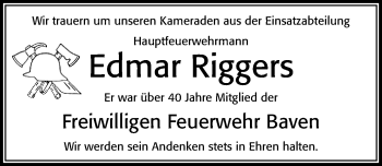 Traueranzeige von Edmar Riggers von Cellesche Zeitung