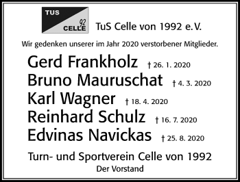 Traueranzeige von Edvinas Navickas von Cellesche Zeitung