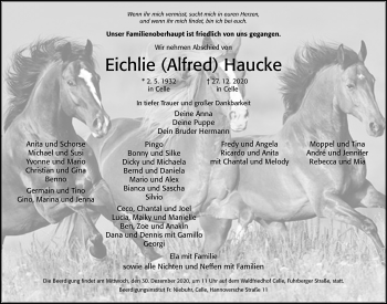 Traueranzeige von Eichlie Haucke von Cellesche Zeitung