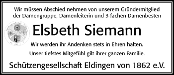 Traueranzeige von Elsbeth Siemann von Cellesche Zeitung