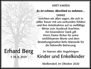 Traueranzeige von Erhard Berg von Cellesche Zeitung