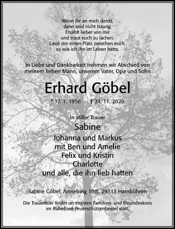 Traueranzeige von Erhard Göbel von Cellesche Zeitung