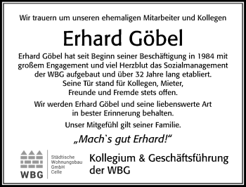Traueranzeige von Erhard Göbel von Cellesche Zeitung