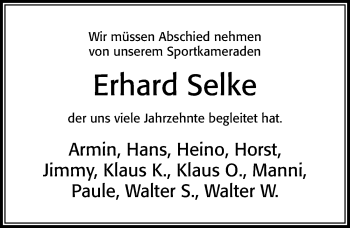 Traueranzeige von Erhard Selke von Cellesche Zeitung
