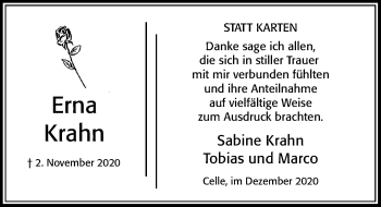 Traueranzeige von Erna Krahn von Cellesche Zeitung