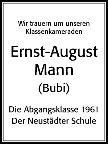 Traueranzeige von Ernst-August Mann von Cellesche Zeitung