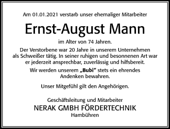 Traueranzeige von Ernst-August Mann von Cellesche Zeitung