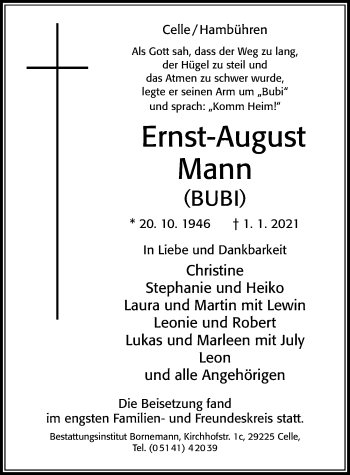 Traueranzeige von Ernst-August Mann von Cellesche Zeitung