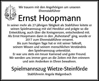 Traueranzeige von Ernst Hoopmann von Cellesche Zeitung