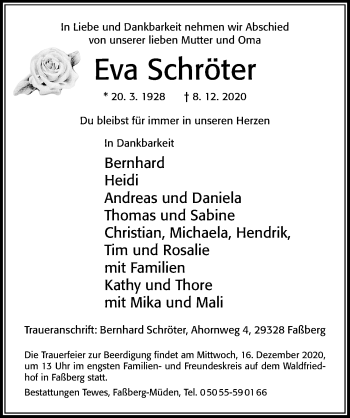 Traueranzeige von Eva Schröter von Cellesche Zeitung