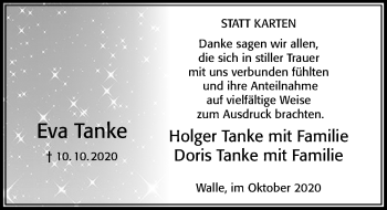 Traueranzeige von Eva Tanke von Cellesche Zeitung