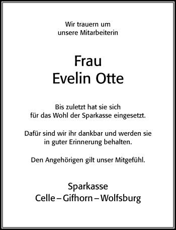 Traueranzeige von Evelin Otte von Cellesche Zeitung