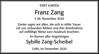 Traueranzeige von Franz Zang von Cellesche Zeitung