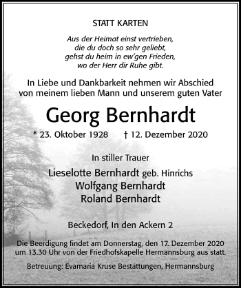 Traueranzeige von Georg Bernhardt von Cellesche Zeitung